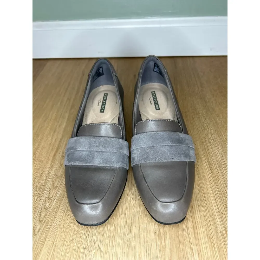 Clarks Collection Womens 5 Juliet Rose Loafer Gray Leather Comfort Slip On